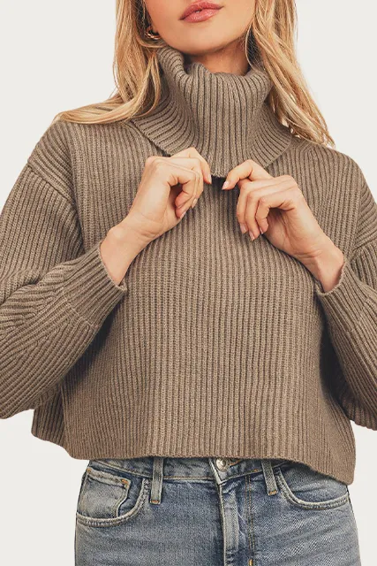 Ribbed Crop Turtleneck Sweater