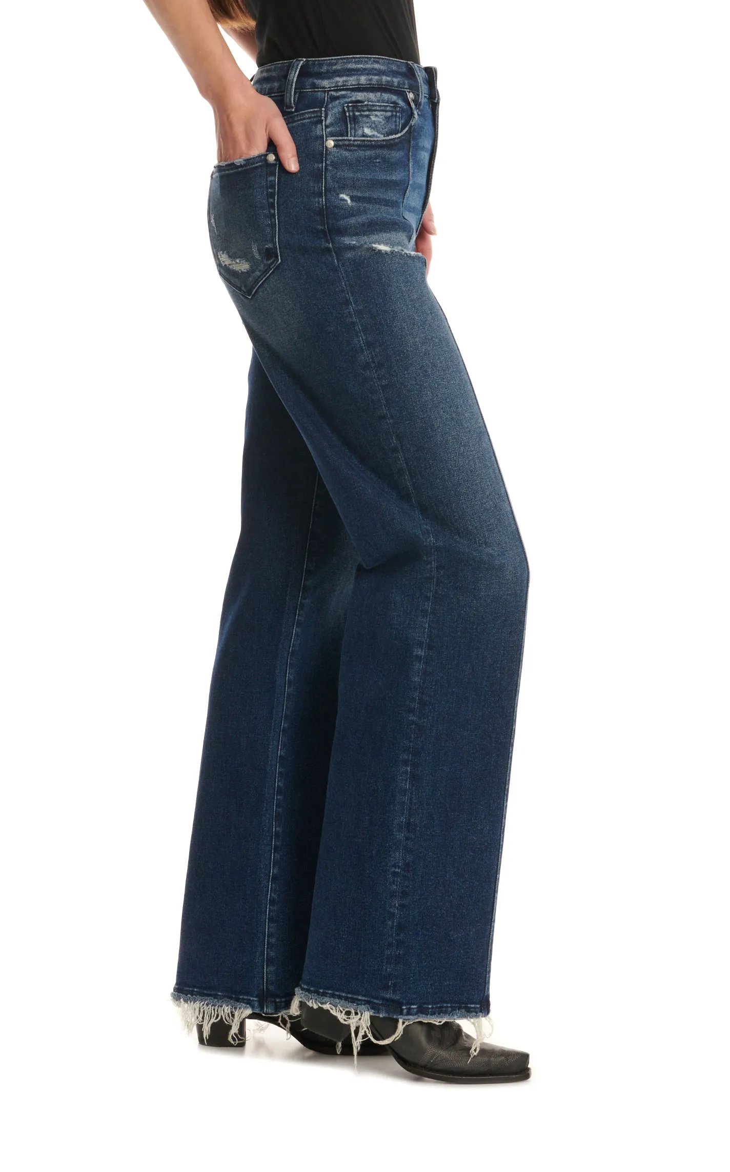Rockin' C Women's Dark Wash Front Seam High Rise Wide Leg Jeans