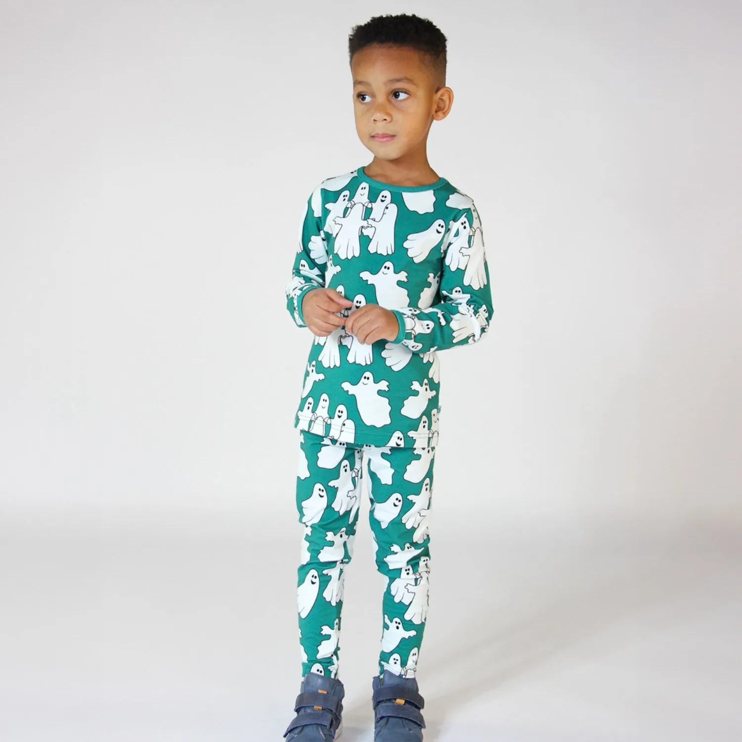 Smfolk Green Leggings for Kids with Ghosts