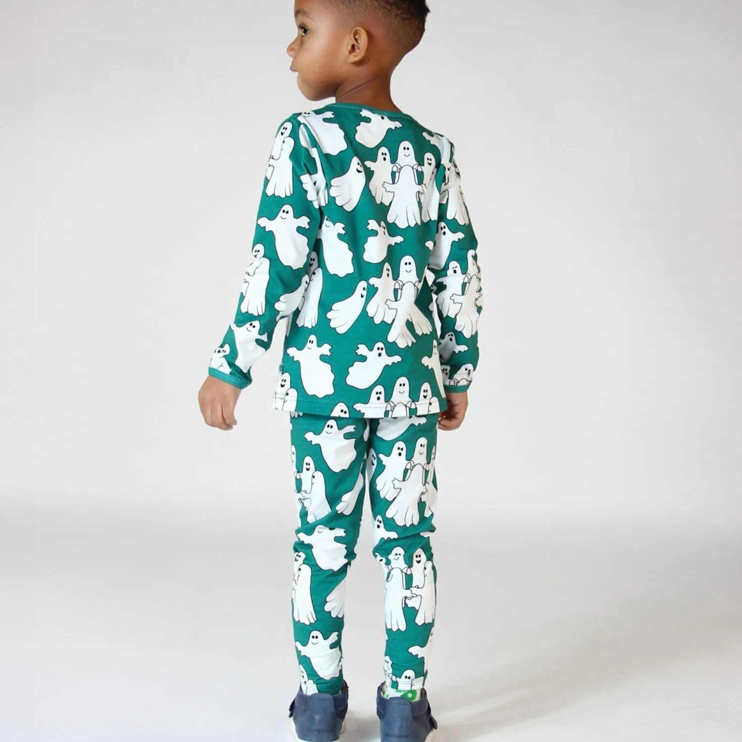 Smfolk Green Leggings for Kids with Ghosts