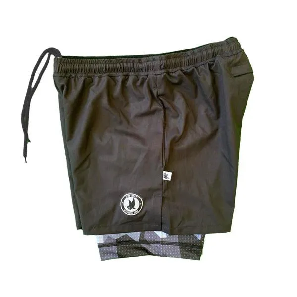 Solid Black Eagle 7 Camo Shorts for Men with 2-1 Compression