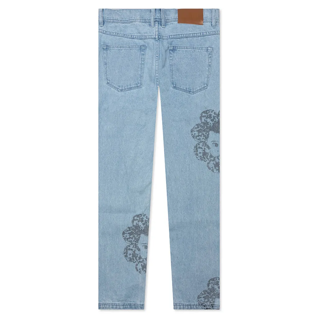 Washed Special Printed Denim Pant