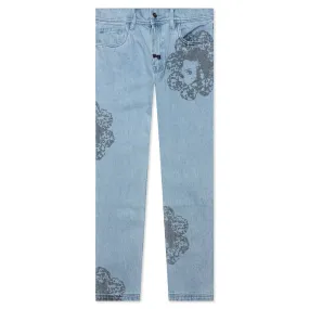 Washed Special Printed Denim Pant