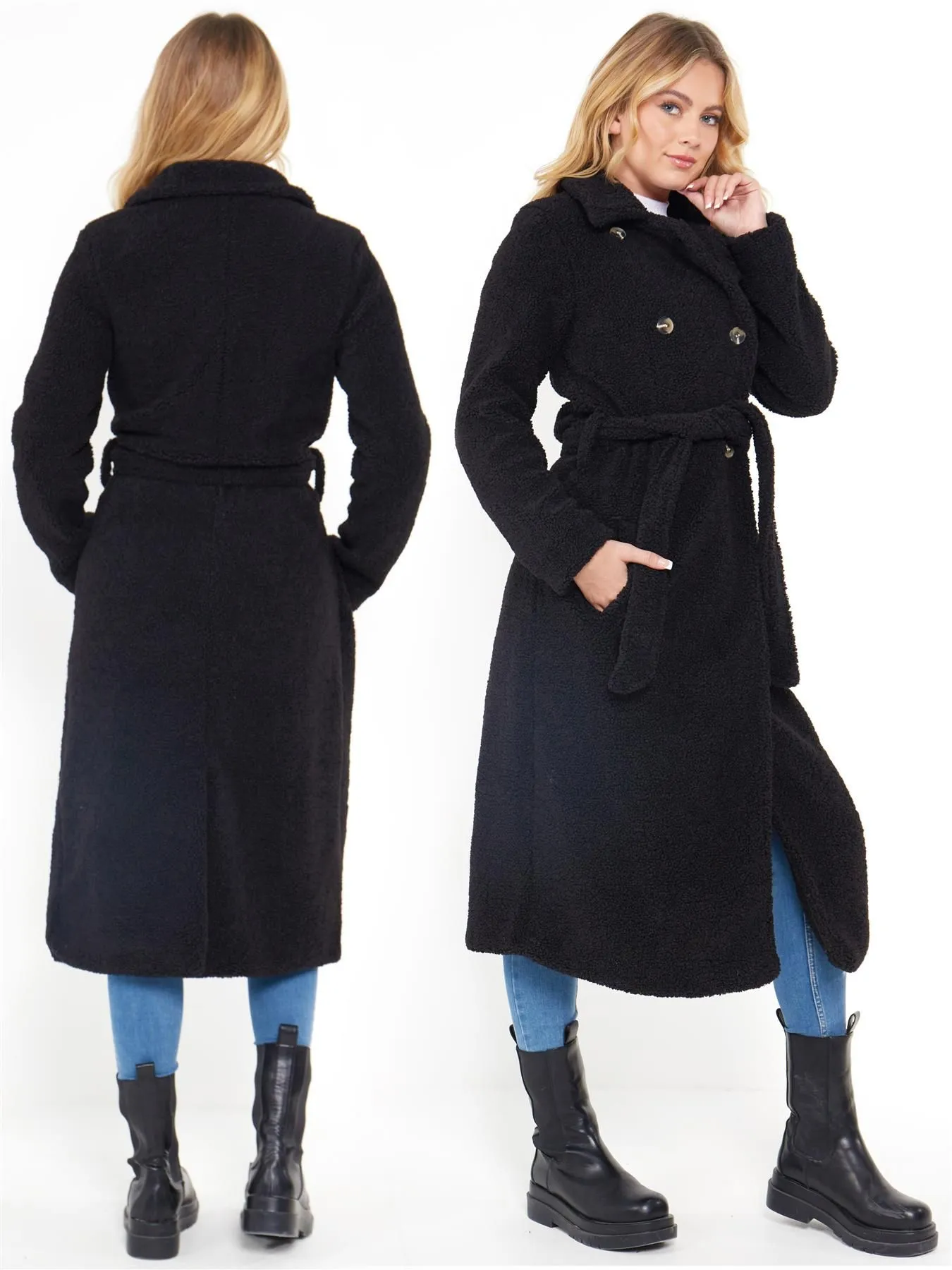 Black Faux Fur Maxi Coat in UK Sizes 8 to 16