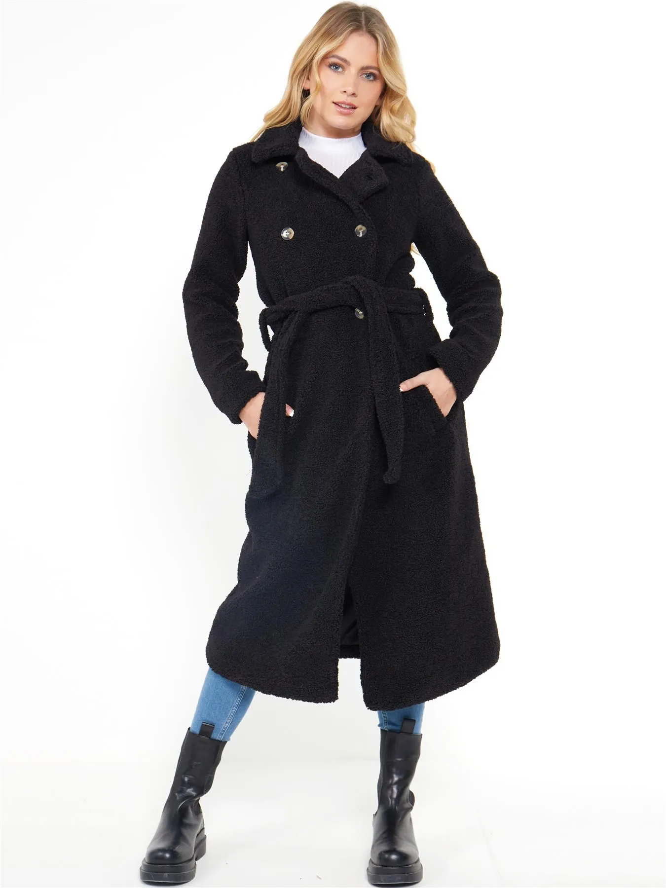 Black Faux Fur Maxi Coat in UK Sizes 8 to 16