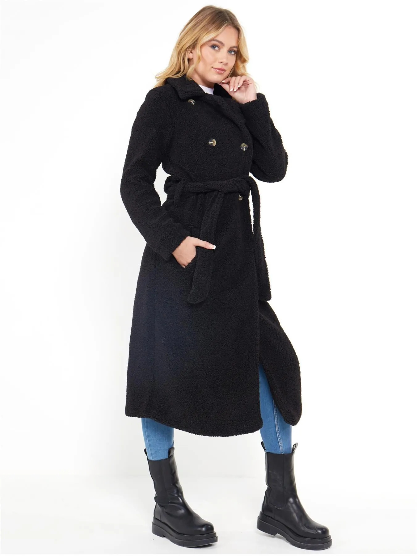 Black Faux Fur Maxi Coat in UK Sizes 8 to 16