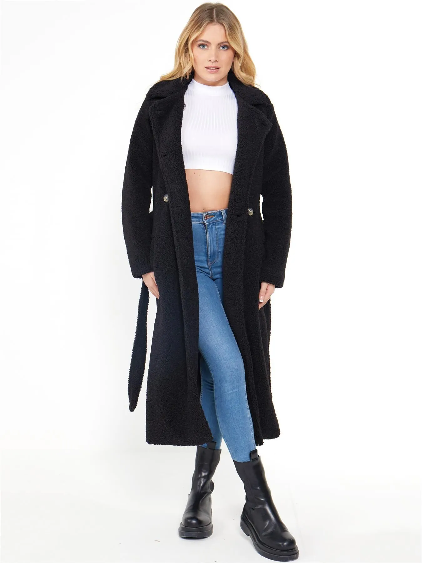 Black Faux Fur Maxi Coat in UK Sizes 8 to 16