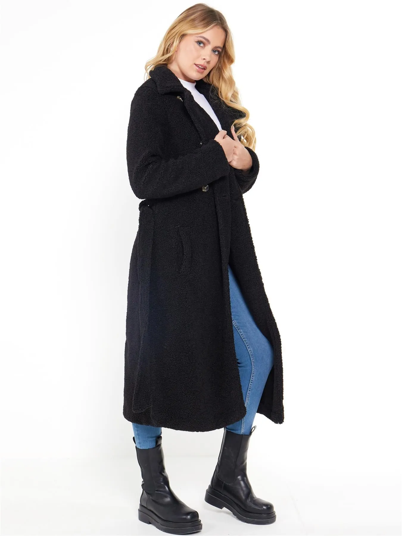 Black Faux Fur Maxi Coat in UK Sizes 8 to 16