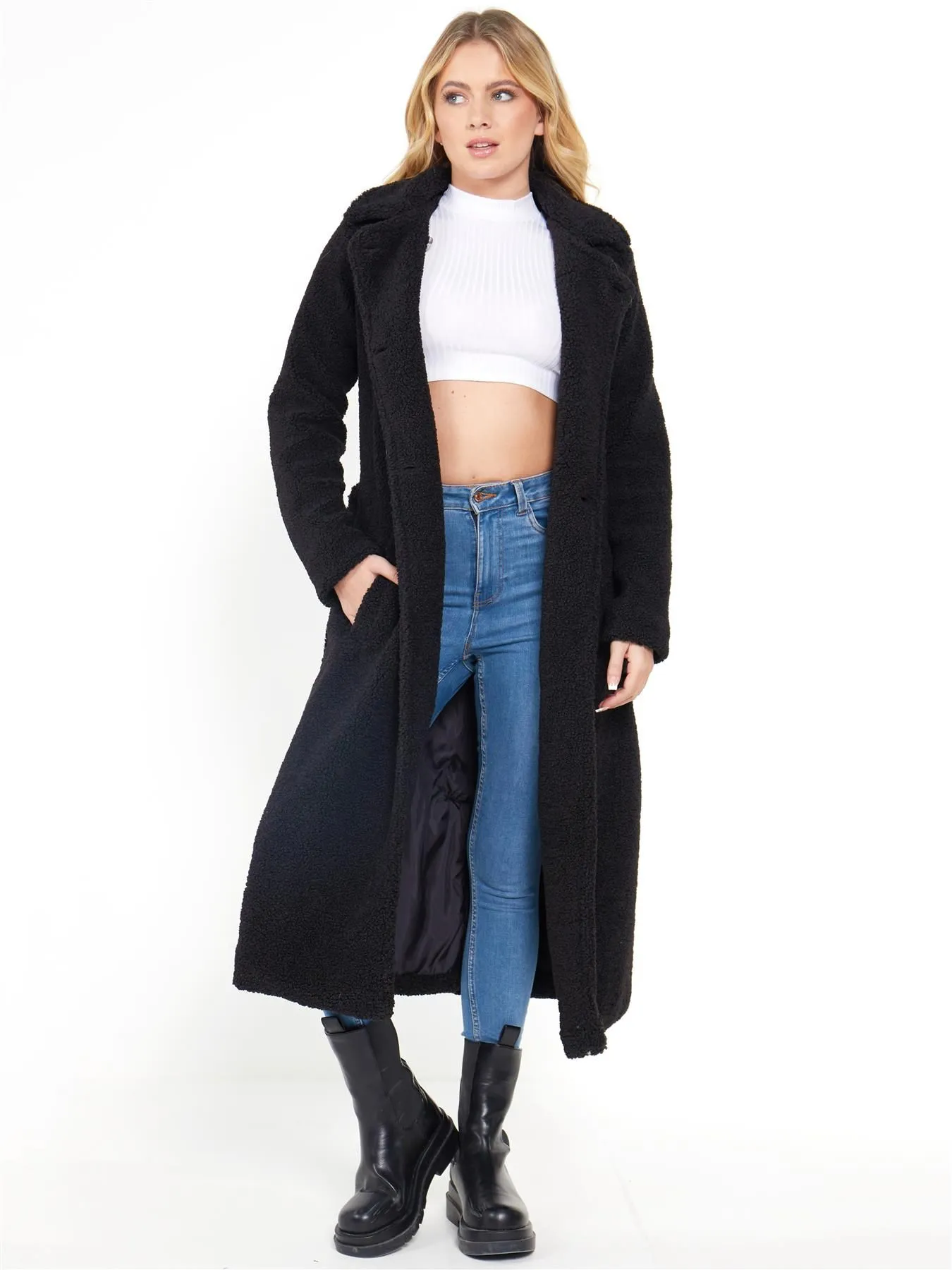 Black Faux Fur Maxi Coat in UK Sizes 8 to 16