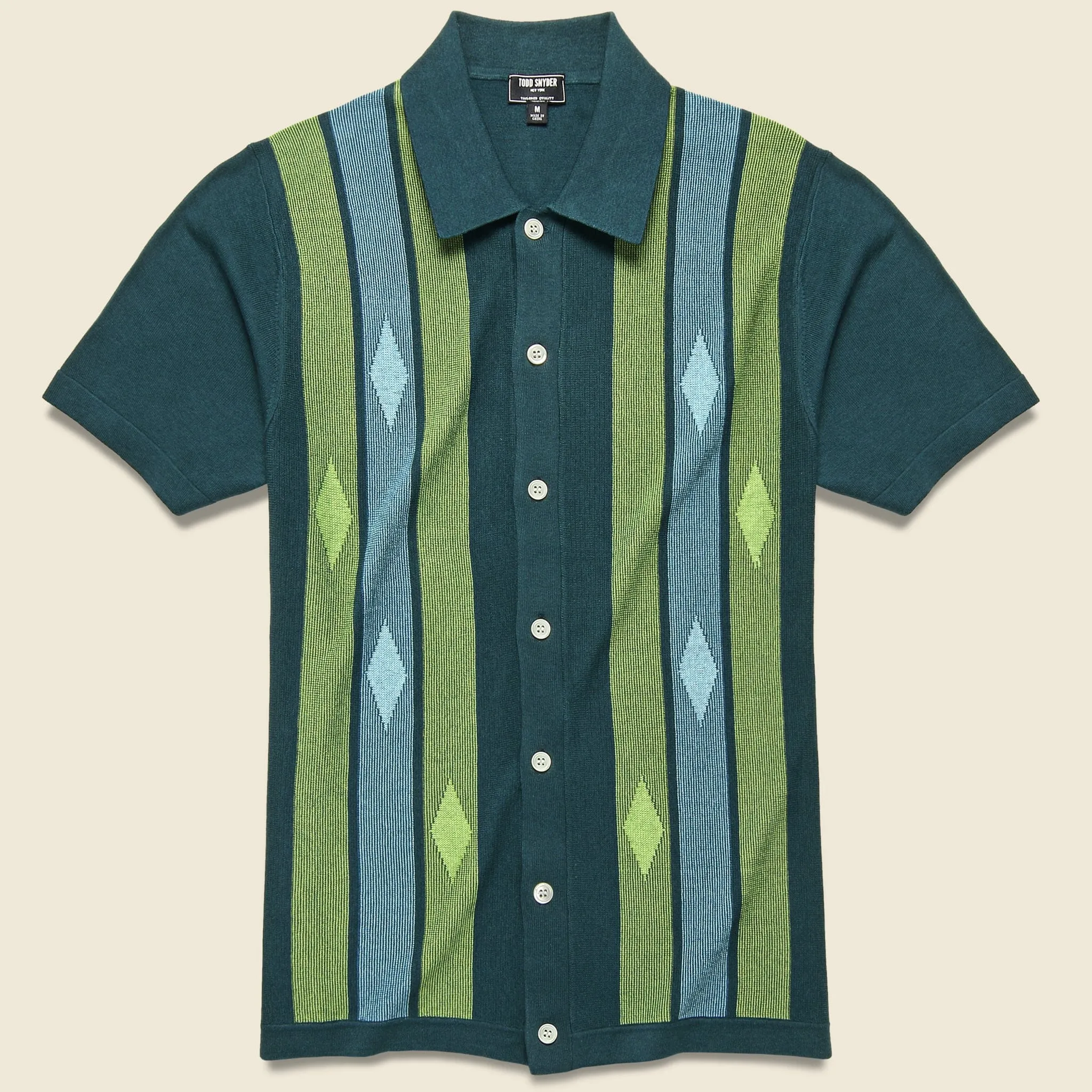 Storm Green Striped Argyle Button-Up Sweater Polo