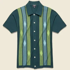 Storm Green Striped Argyle Button-Up Sweater Polo