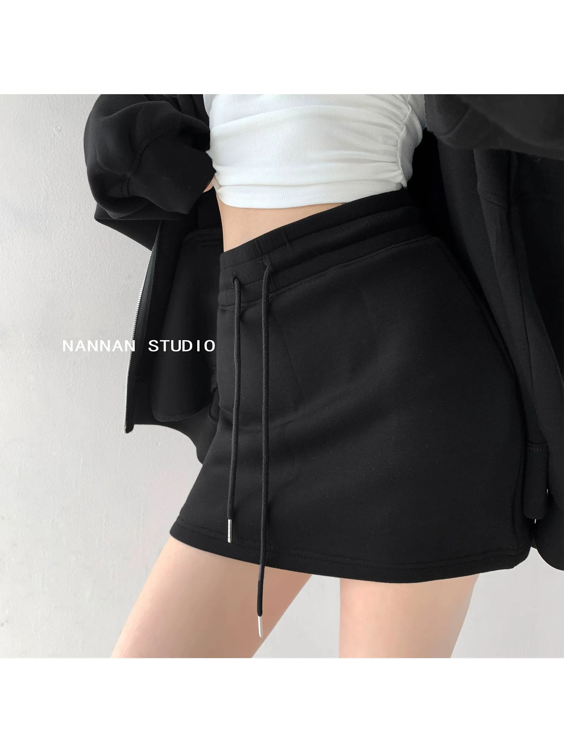 Street hottie lazy dressing tutorial loose thick hooded sweater suit women's high waist sports skirt two-piece suit