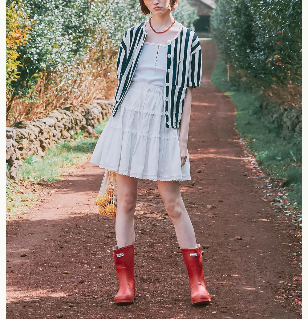 Striped Heart Logo Cardigan Short Sleeve Street Style