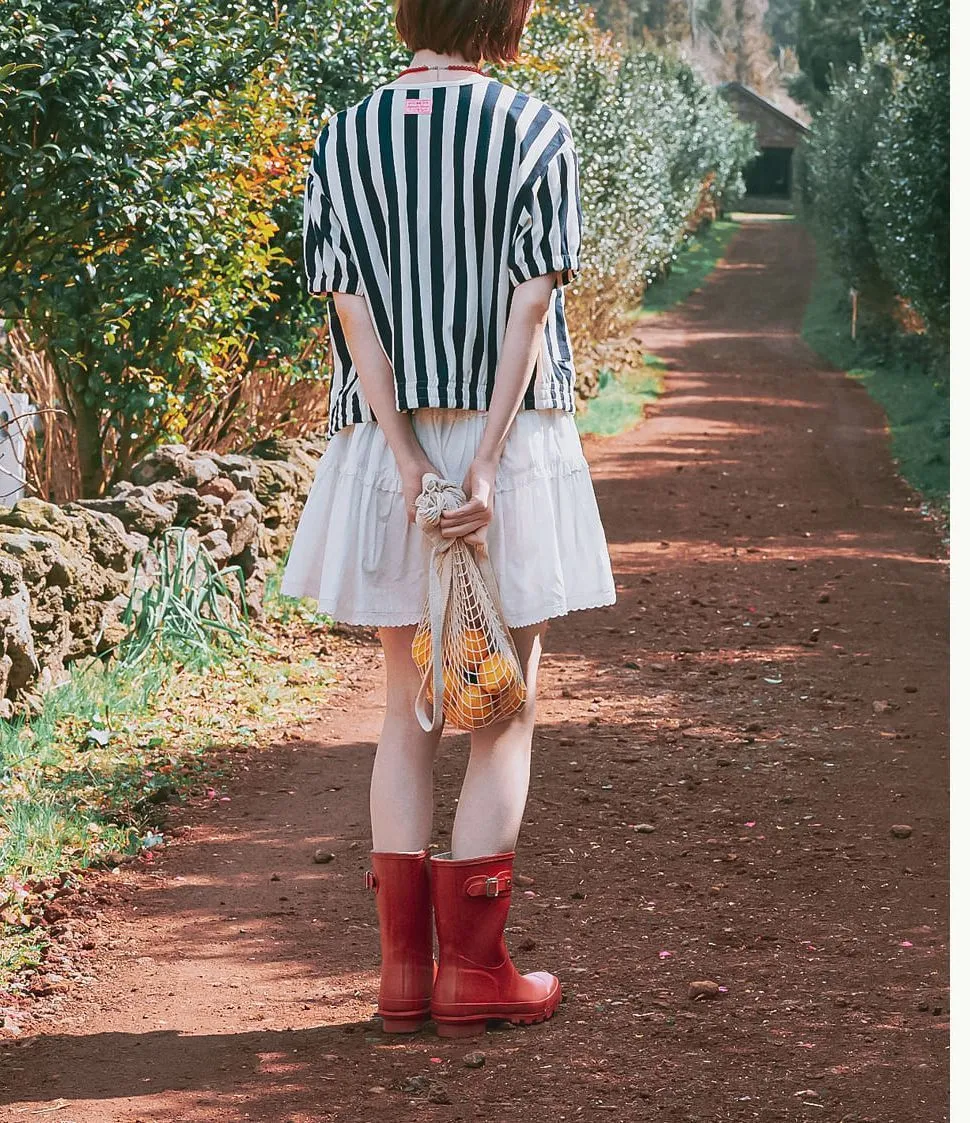 Striped Heart Logo Cardigan Short Sleeve Street Style