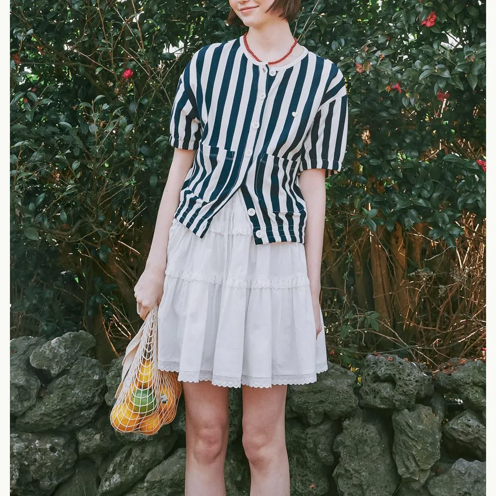 Striped Heart Logo Cardigan Short Sleeve Street Style