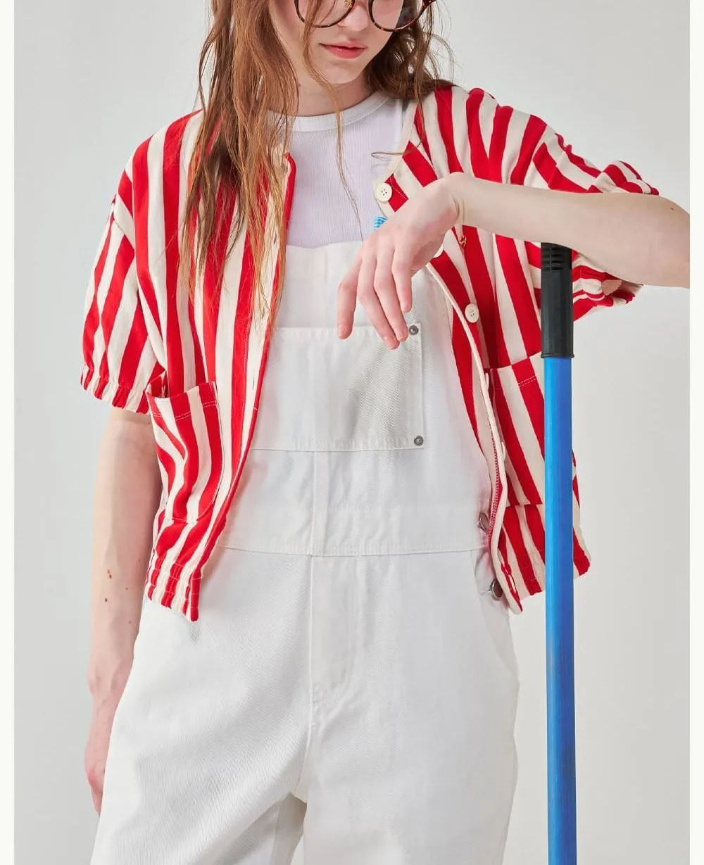 Striped Heart Logo Cardigan Short Sleeve Street Style