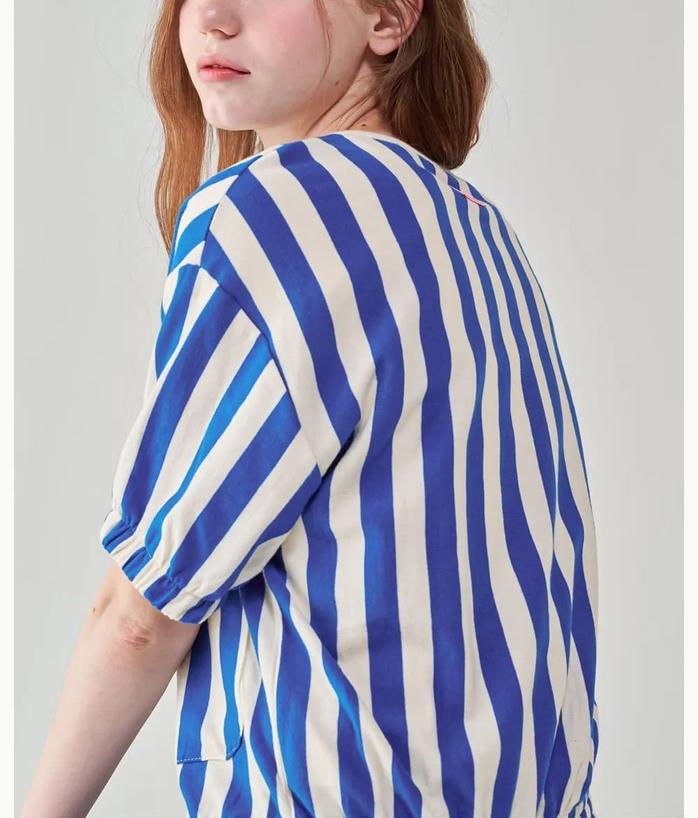 Striped Heart Logo Cardigan Short Sleeve Street Style