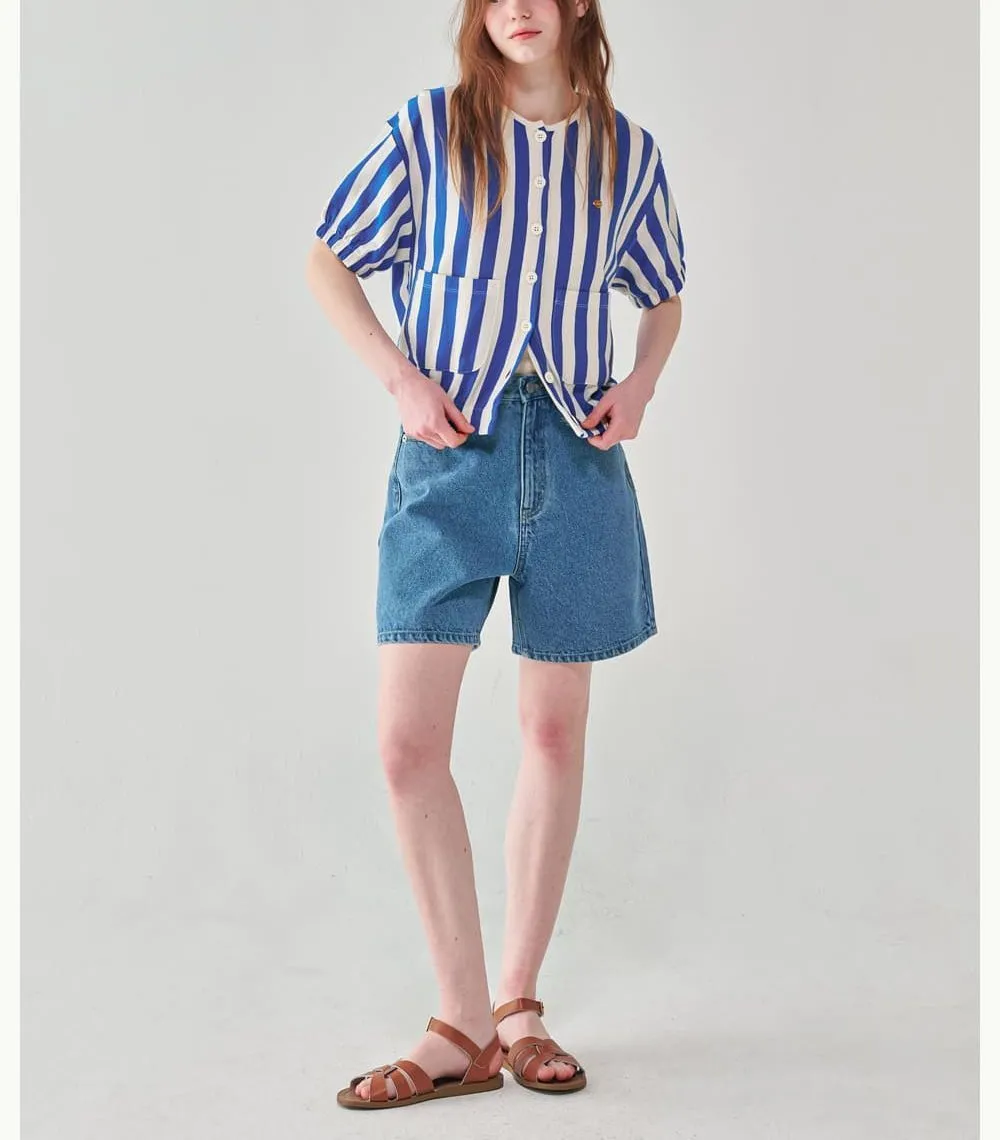 Striped Heart Logo Cardigan Short Sleeve Street Style