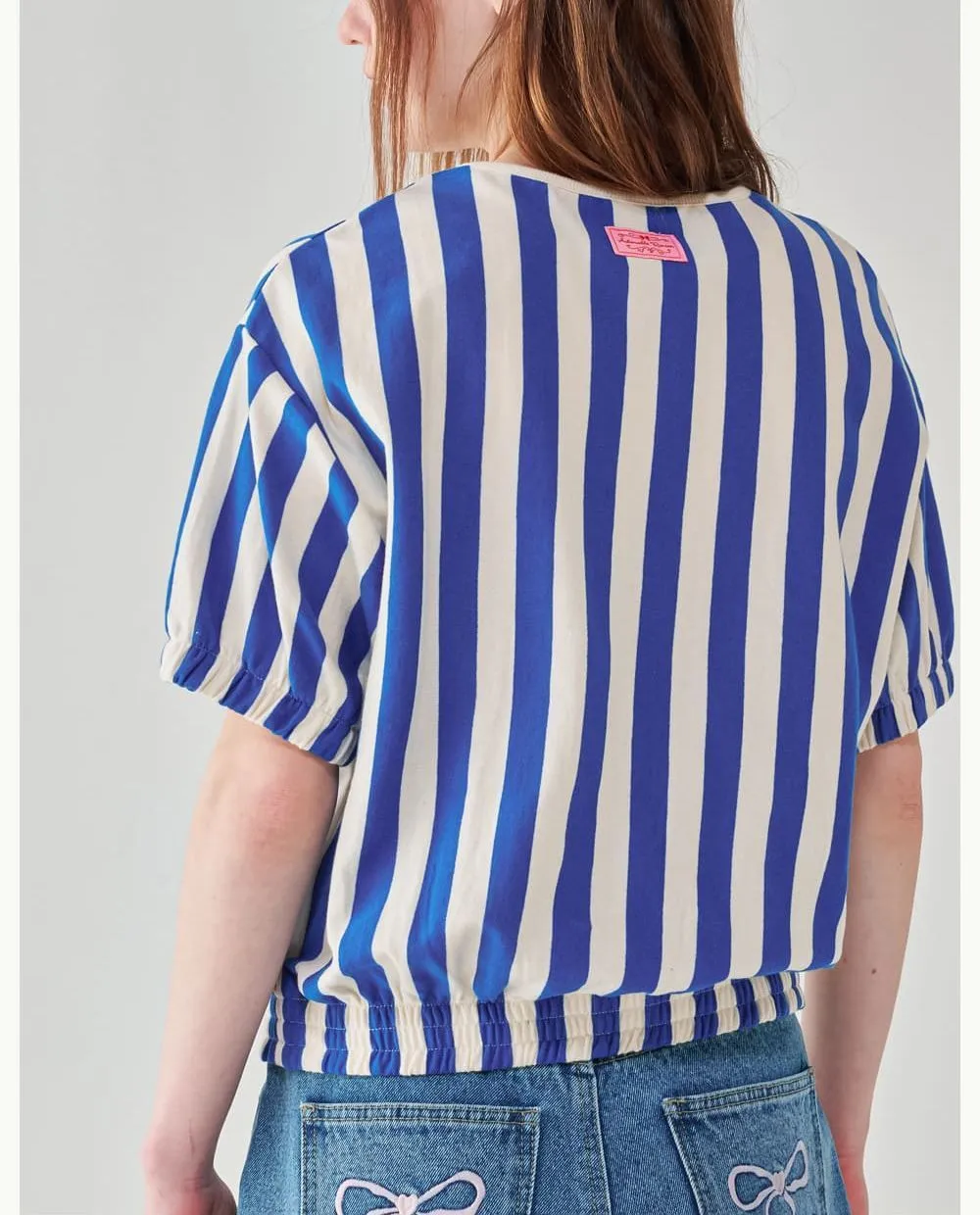 Striped Heart Logo Cardigan Short Sleeve Street Style