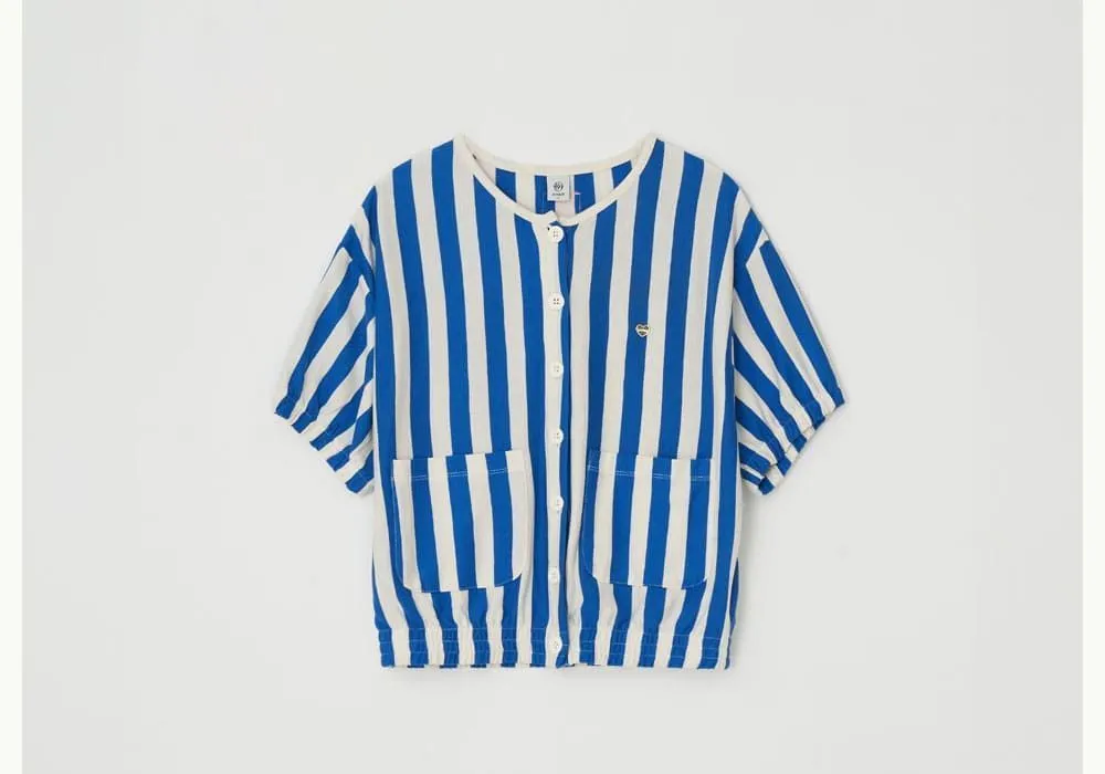 Striped Heart Logo Cardigan Short Sleeve Street Style