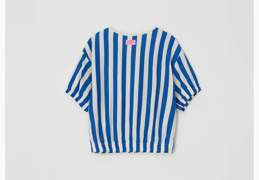 Striped Heart Logo Cardigan Short Sleeve Street Style