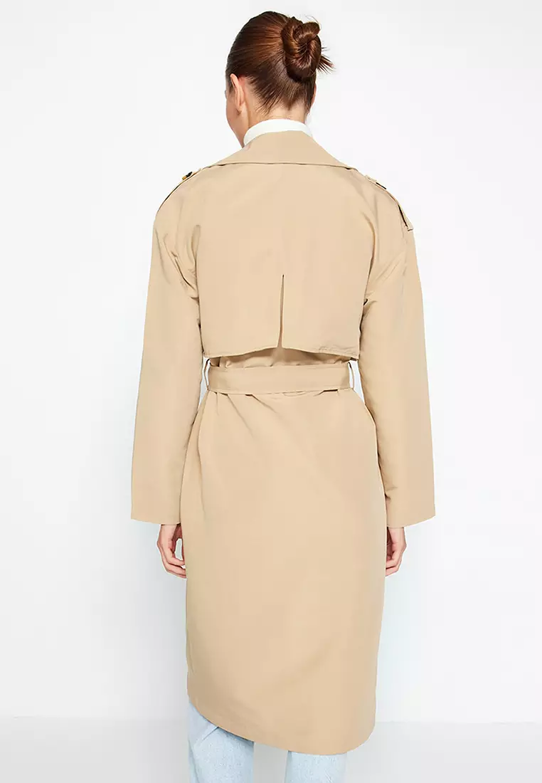 Stylish Belted Trench Coat - Trendyol Wide Cut