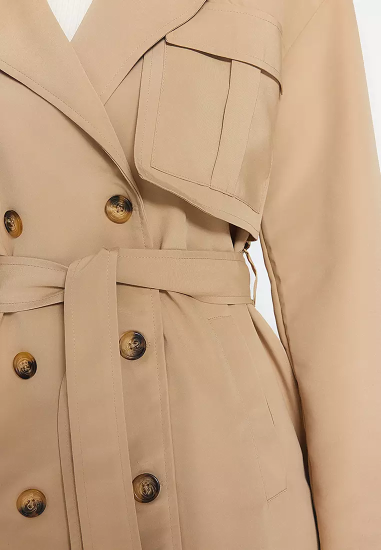 Stylish Belted Trench Coat - Trendyol Wide Cut