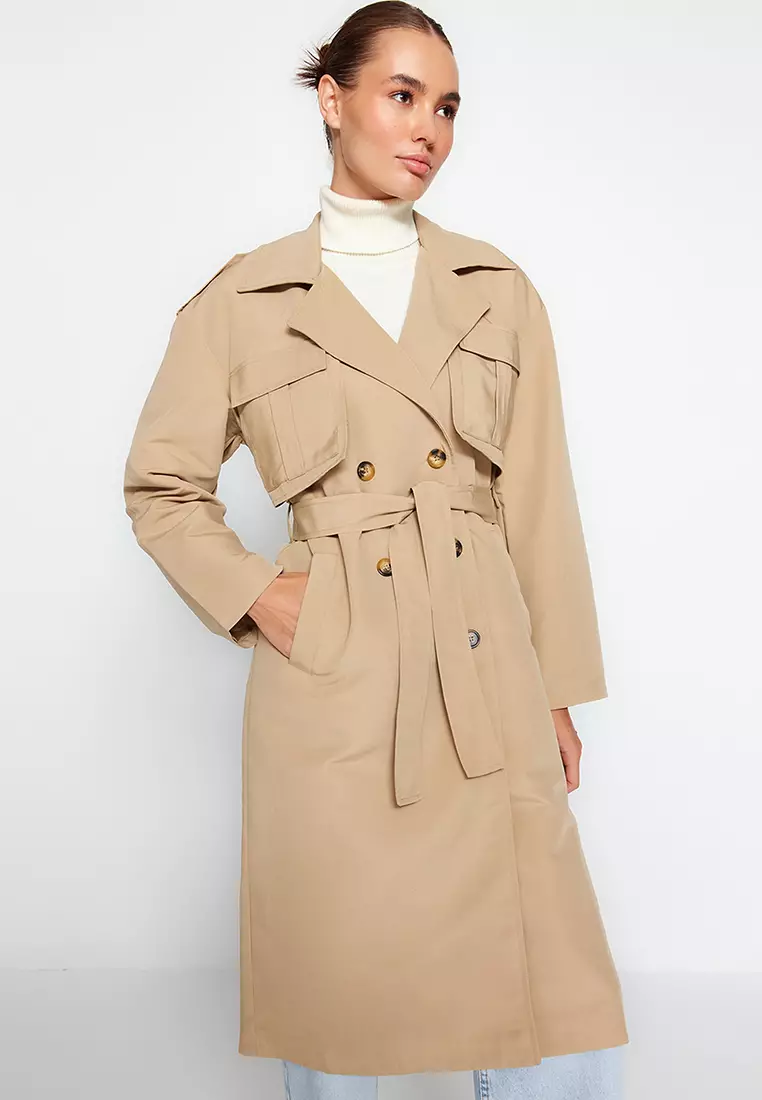 Stylish Belted Trench Coat - Trendyol Wide Cut