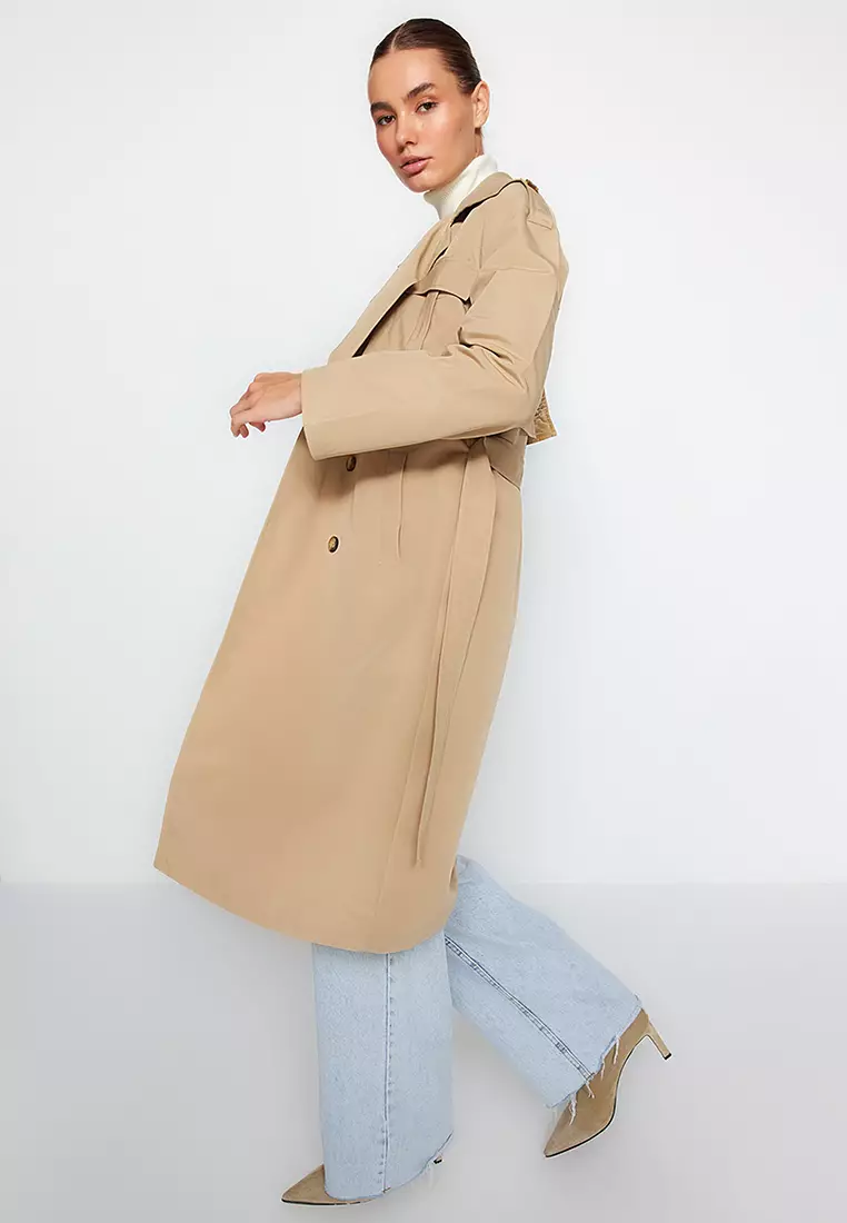 Stylish Belted Trench Coat - Trendyol Wide Cut