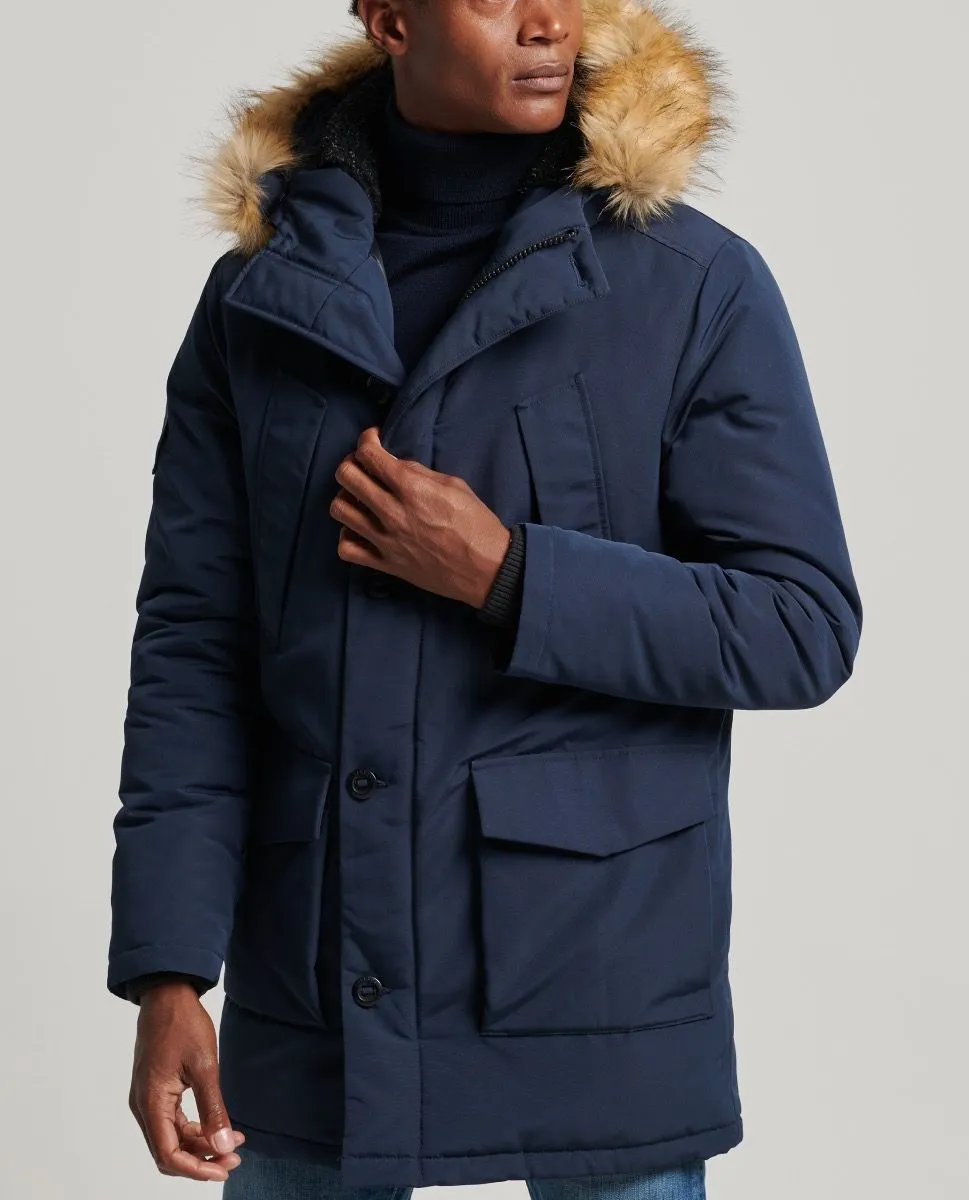 Superdry Military Faux Fur Parka Jacket in Nordic Chrome Navy