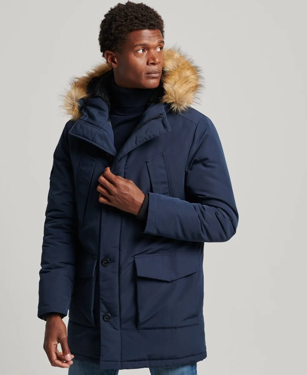 Superdry Military Faux Fur Parka Jacket in Nordic Chrome Navy