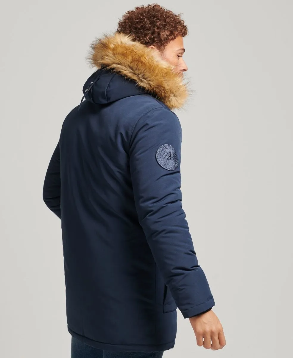 Superdry Military Faux Fur Parka Jacket in Nordic Chrome Navy