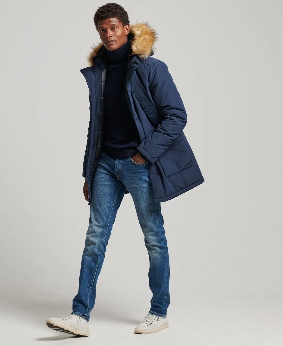 Superdry Military Faux Fur Parka Jacket in Nordic Chrome Navy