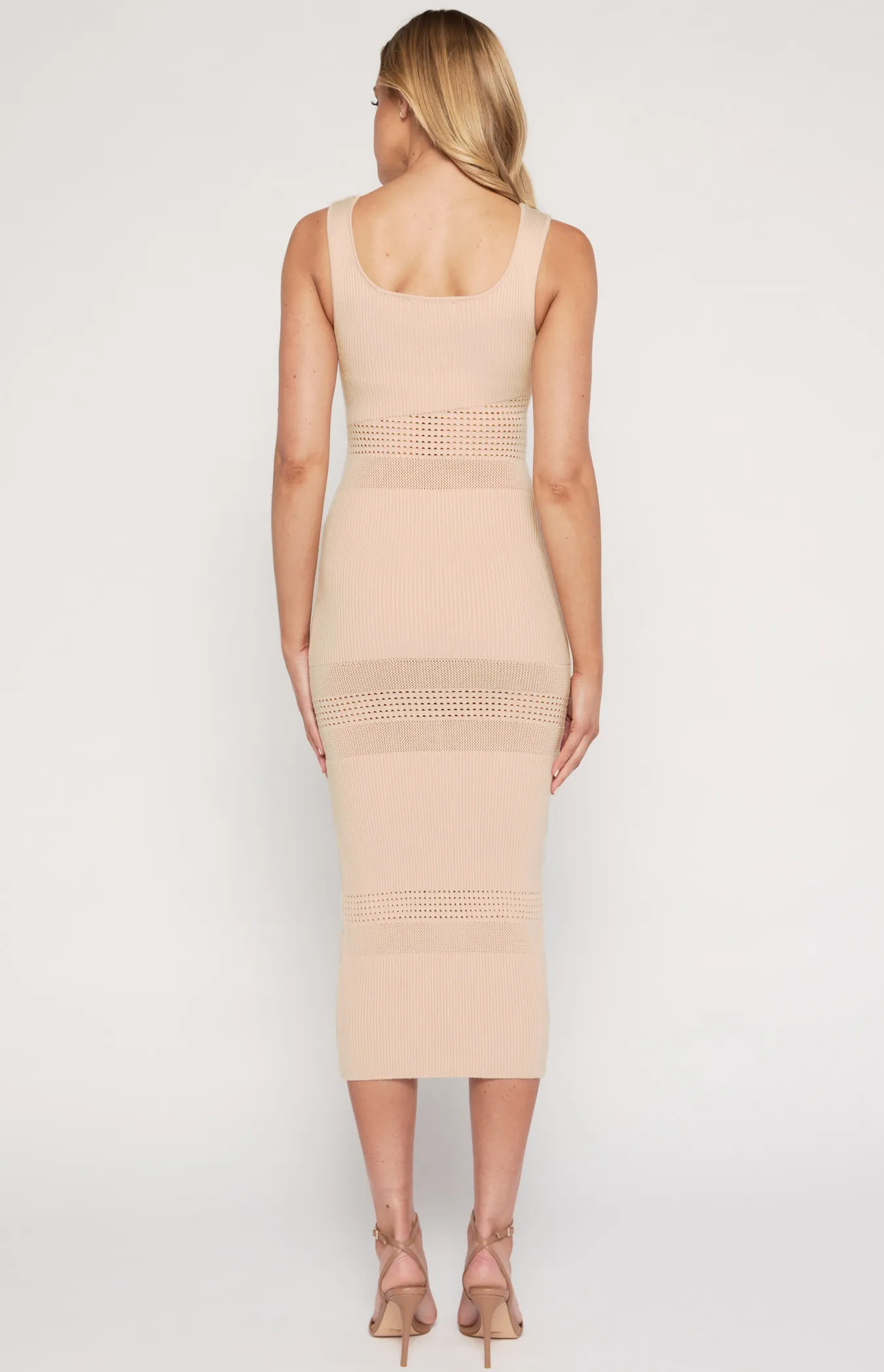 Textured Contrast Panel Knit Midi Dress SKN772