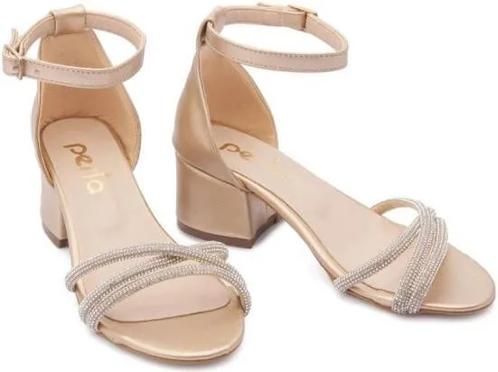 Gold Rhinestone-Embellished Triple-Strap Sandals by Tulleen