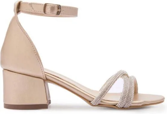 Gold Rhinestone-Embellished Triple-Strap Sandals by Tulleen