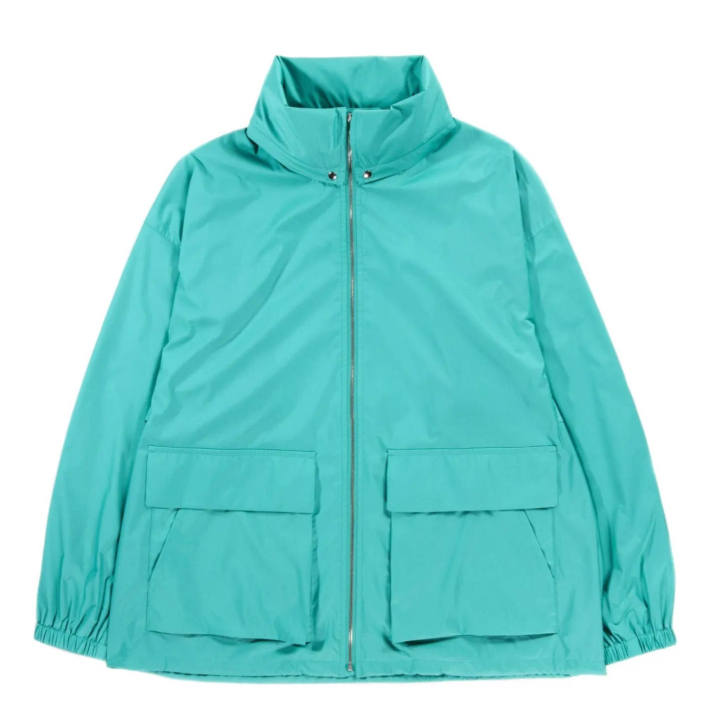 Turquoise Satin Zip Blouson Jacket Polyester Laminate Low Twist