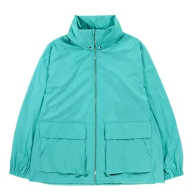 Turquoise Satin Zip Blouson Jacket Polyester Laminate Low Twist