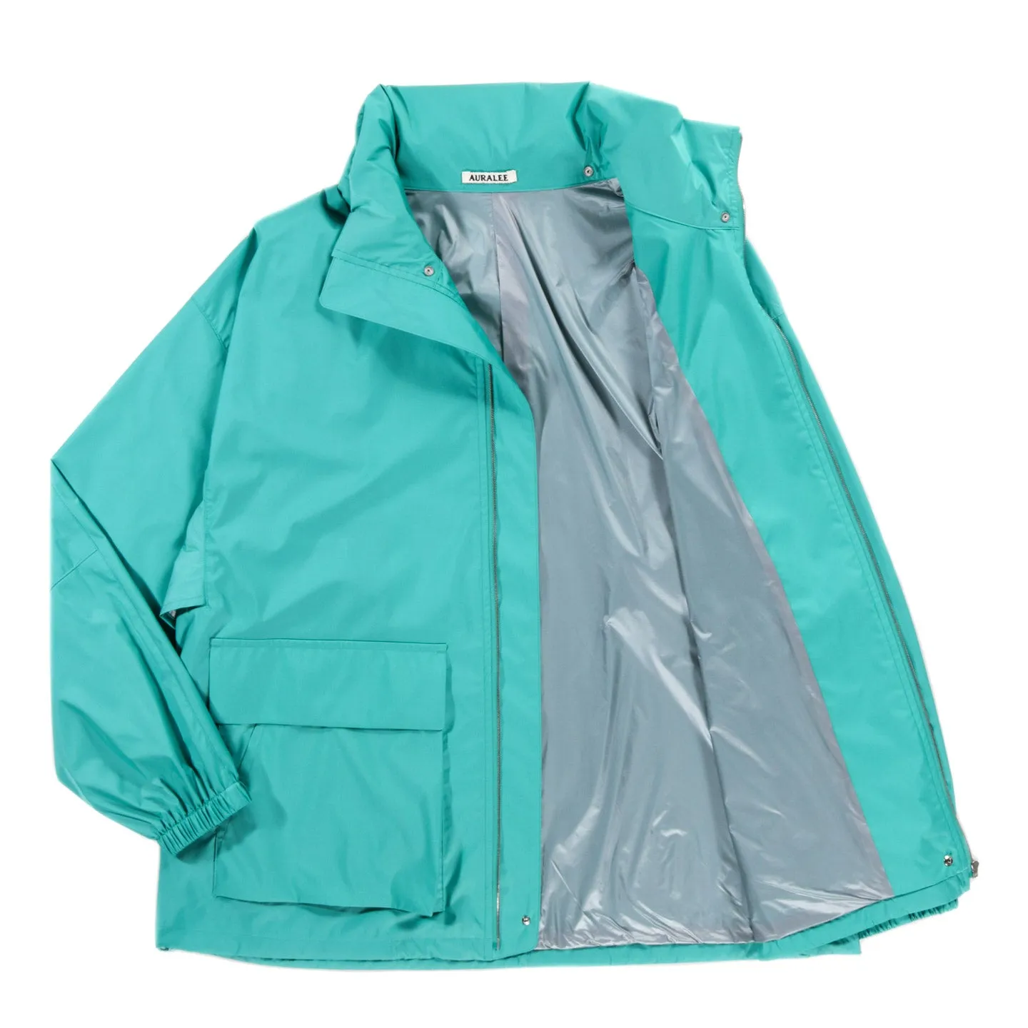 Turquoise Satin Zip Blouson Jacket Polyester Laminate Low Twist