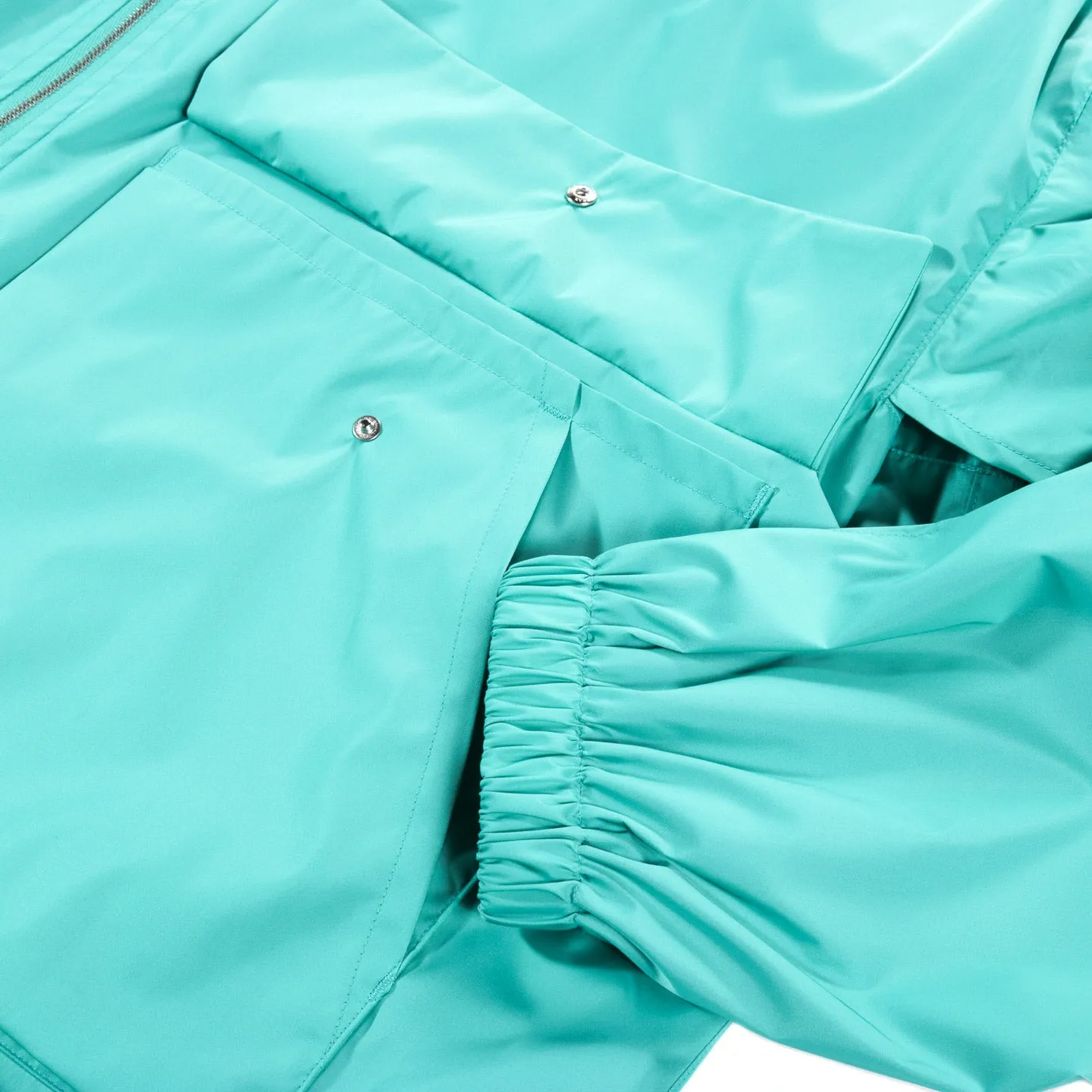 Turquoise Satin Zip Blouson Jacket Polyester Laminate Low Twist