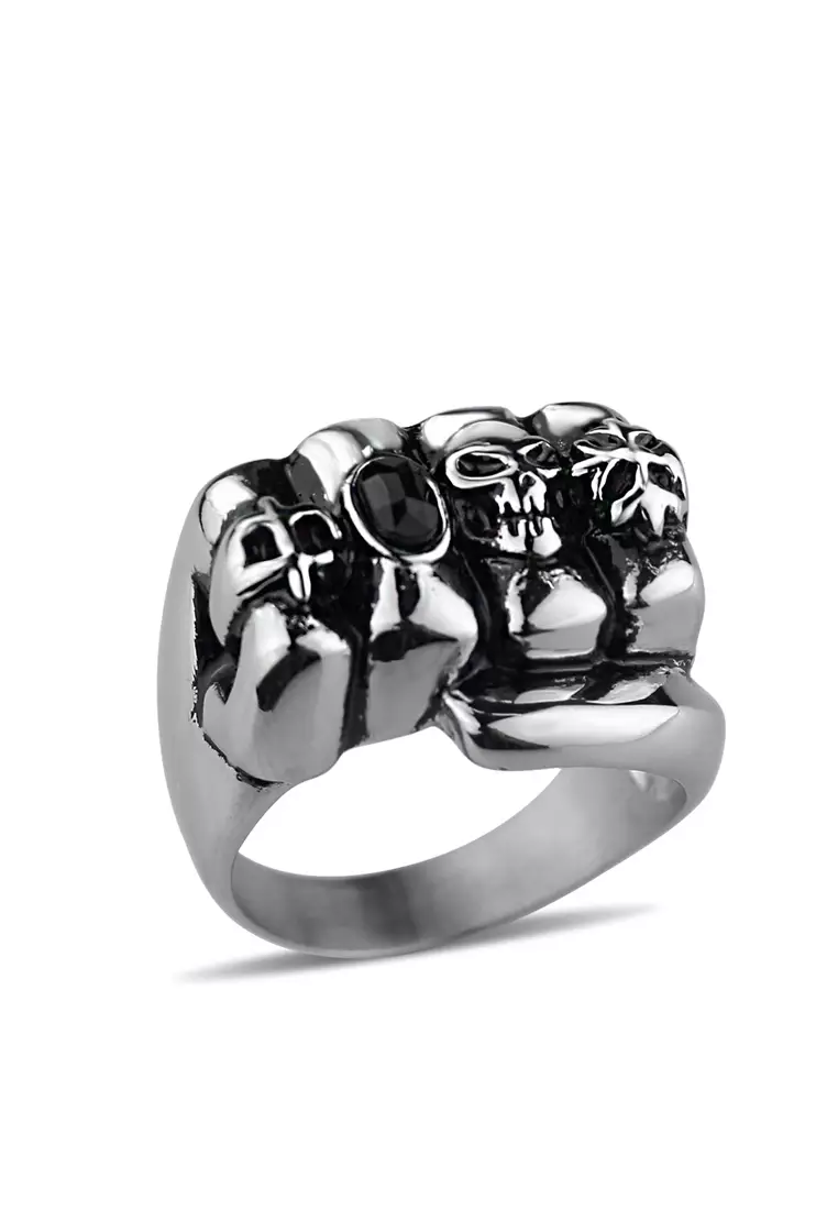 Titanium Steel Skull Black Diamond Fist Ring GY538 by Twenty Eight Shoes