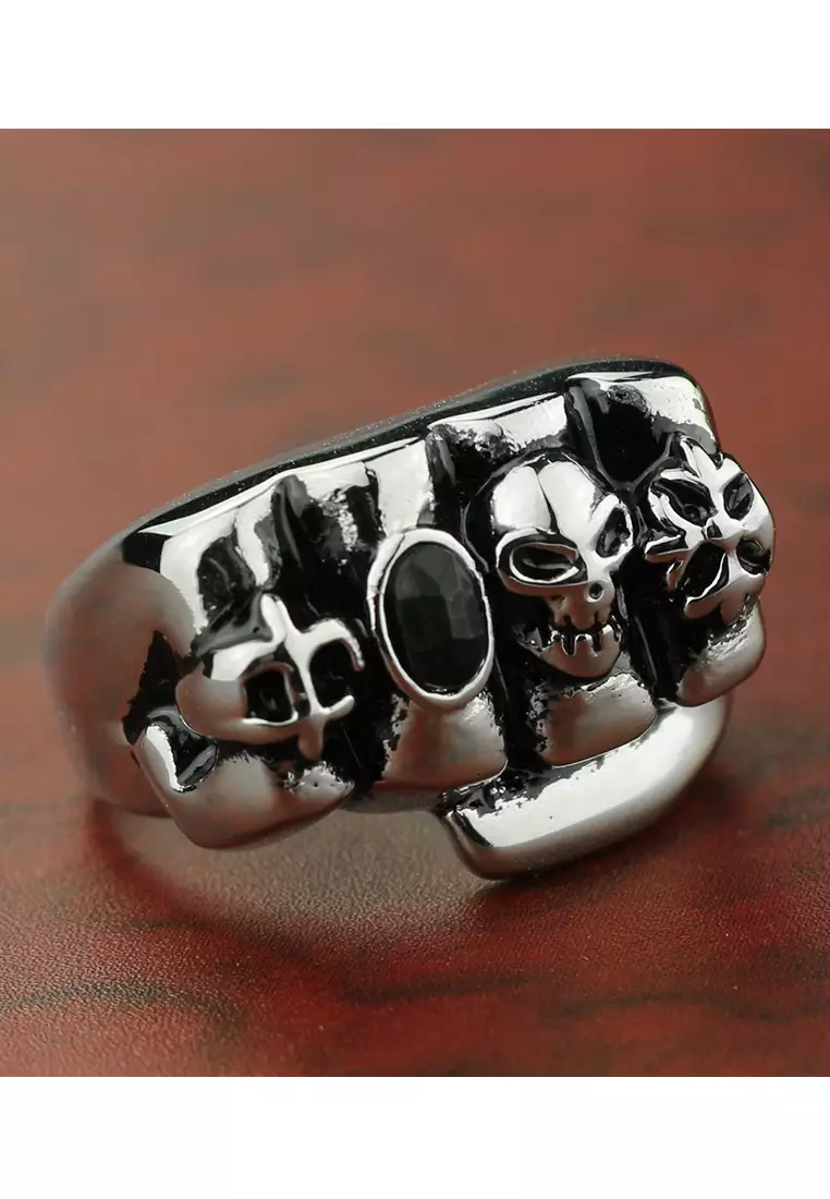 Titanium Steel Skull Black Diamond Fist Ring GY538 by Twenty Eight Shoes