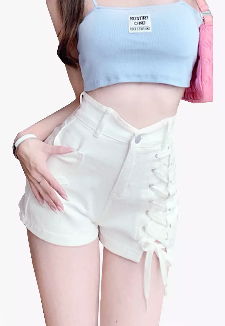 Lace-Up High Waist Denim Shorts VCW-St1053 by Twenty Eight Shoes VANSA