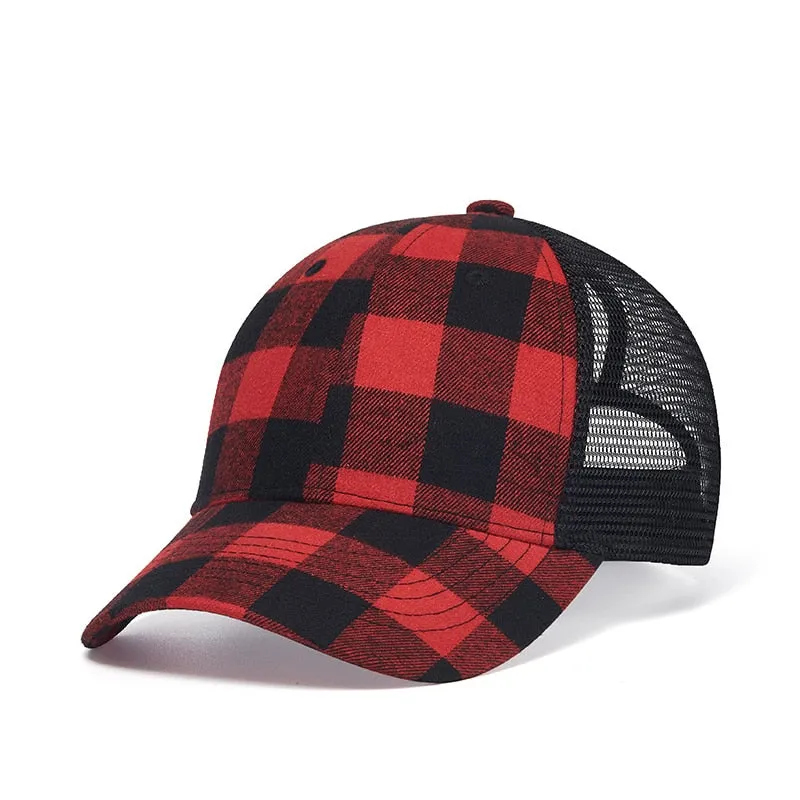 Plaid Pattern Adjustable Strap Baseball Cap for Unisex Casual Outdoor Wear