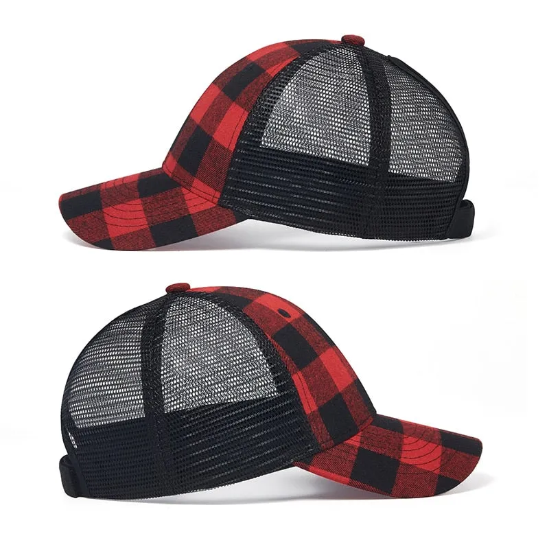 Plaid Pattern Adjustable Strap Baseball Cap for Unisex Casual Outdoor Wear