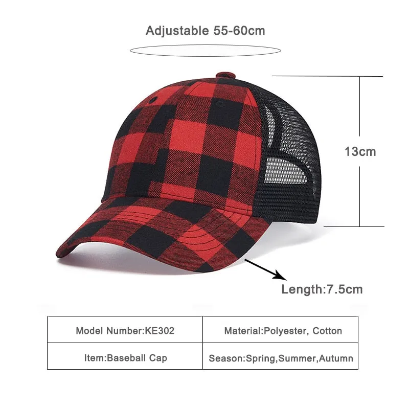 Plaid Pattern Adjustable Strap Baseball Cap for Unisex Casual Outdoor Wear