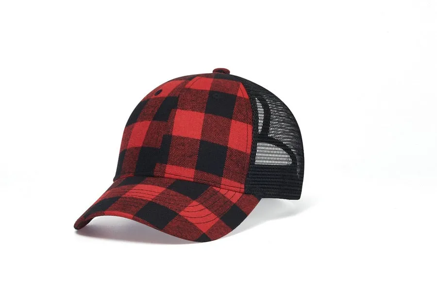 Plaid Pattern Adjustable Strap Baseball Cap for Unisex Casual Outdoor Wear