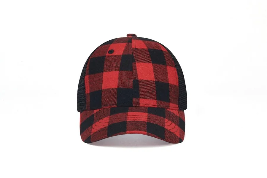 Plaid Pattern Adjustable Strap Baseball Cap for Unisex Casual Outdoor Wear