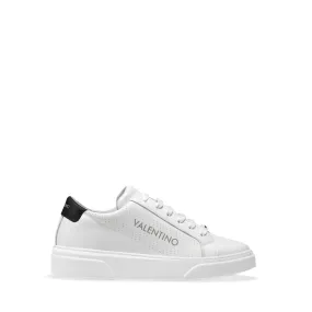 VALENTINO White Hide Lace Up Sneaker with Black Insert