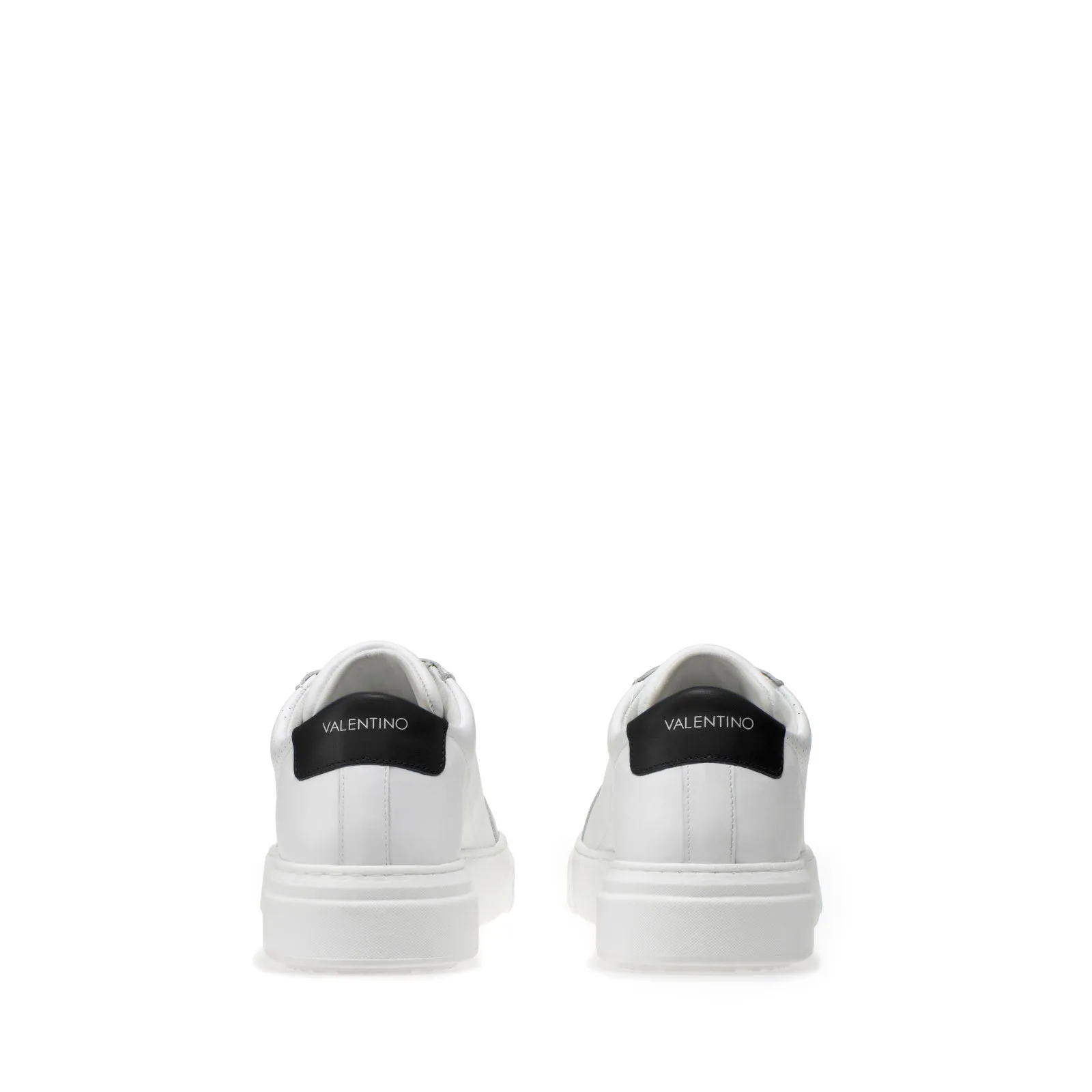 VALENTINO White Hide Lace Up Sneaker with Black Insert